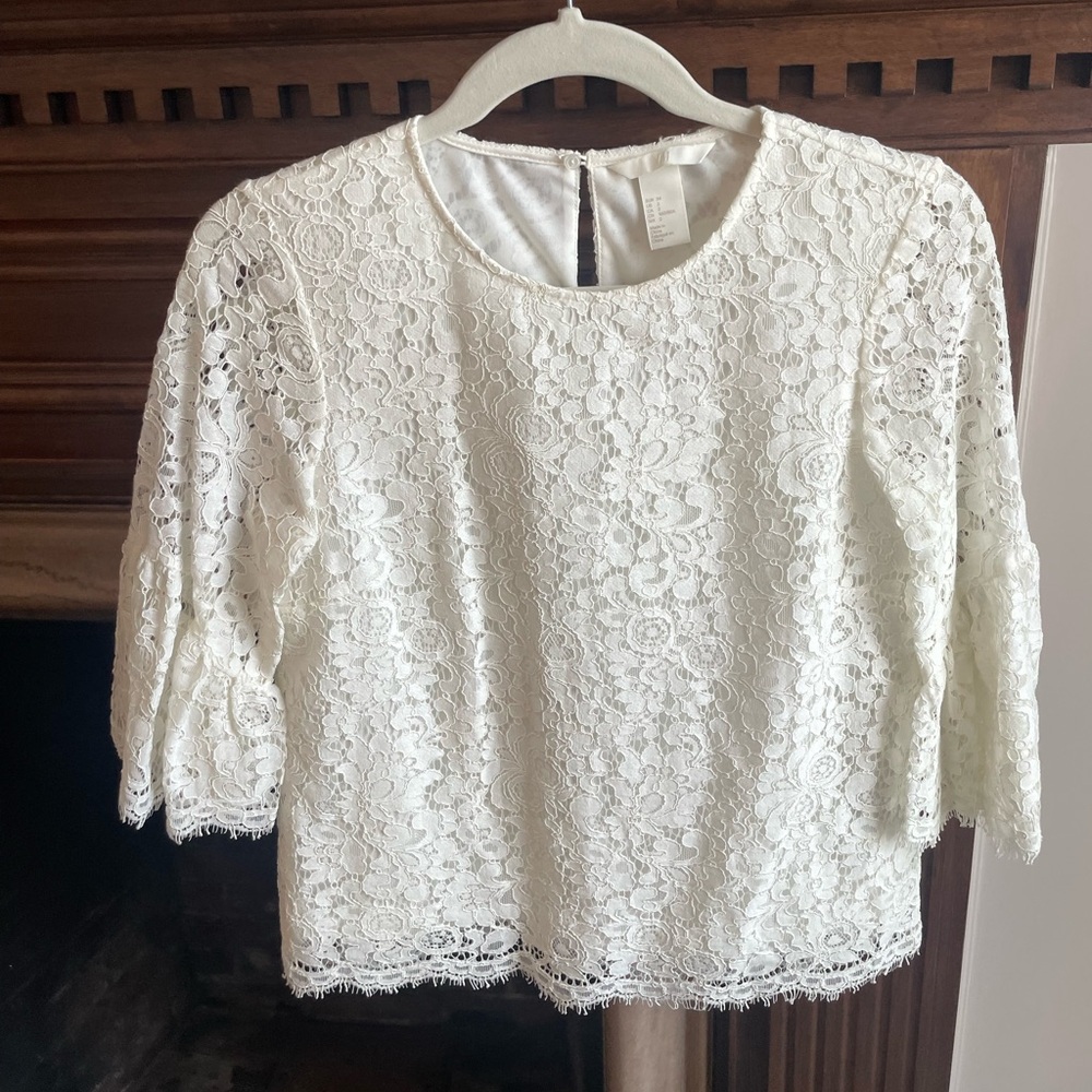 H&M Elegant White Half Sleeve Lace Blouse 2